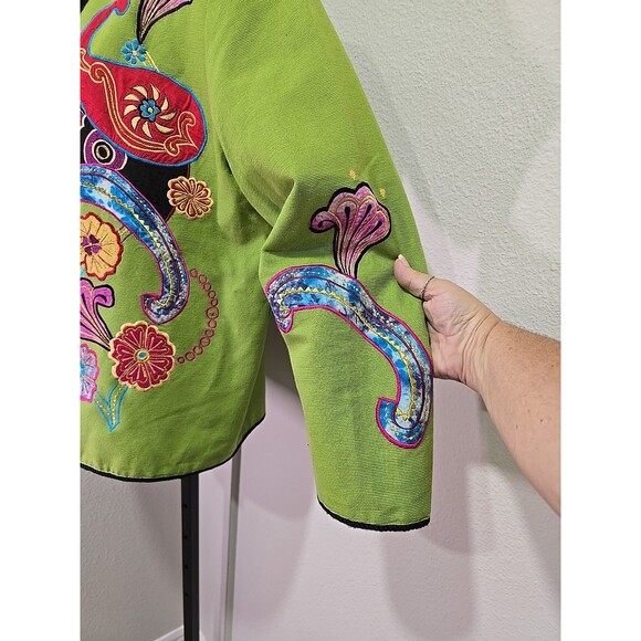 Vintage Patchington Artsy Dopamine Paisley Applique Lime Green Blazer Womens PXL - Picture 4 of 8